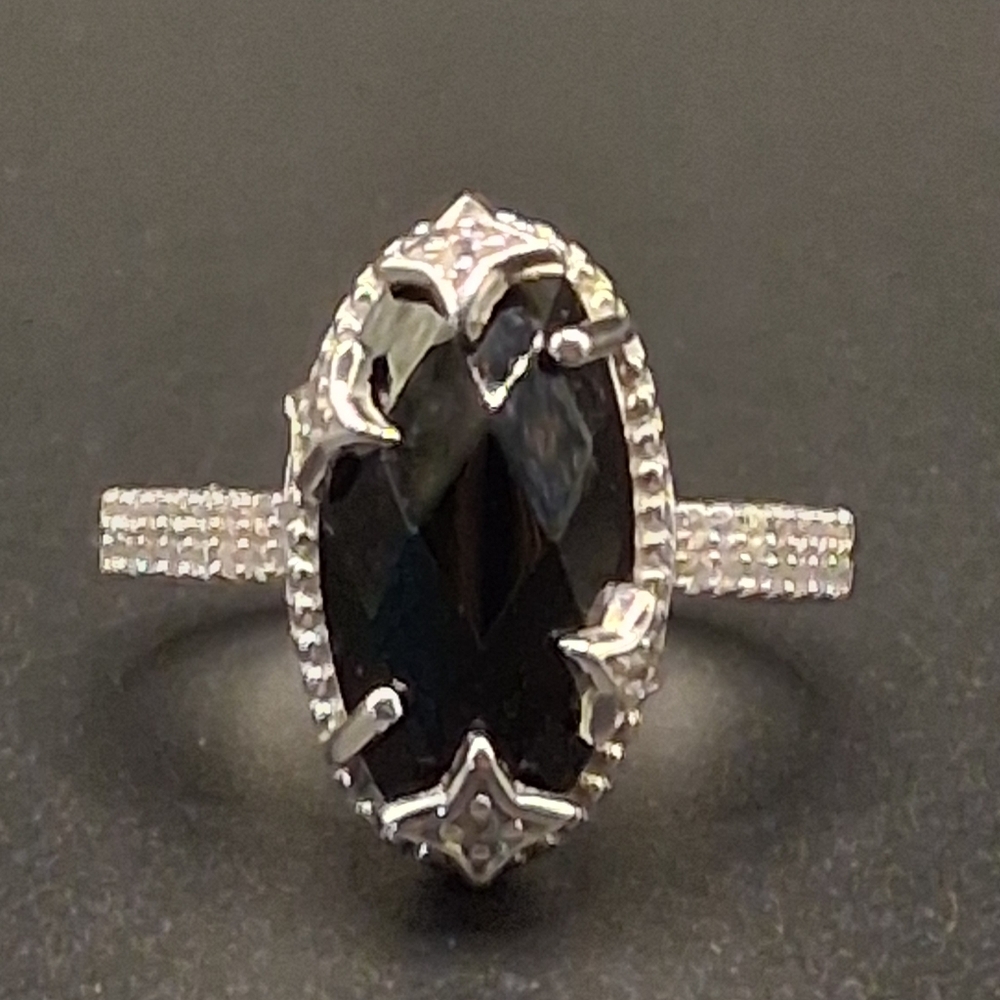 🔥Black Spinel & White Zircon 6.85 ctw Celestial Ring in Rhodium Over Sterling - Picture 7 of 7
